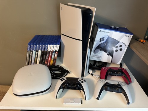 Sony PlayStation 5 Slim Disc Version 1 TB w/ SSD, Controllers, Games Lot