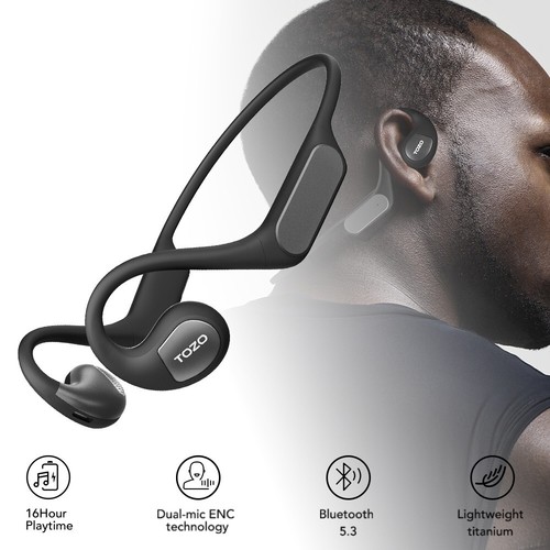 TOZO OpenReal Bluetooth 5.3 Open Ear Sport Headphones Air Conduction Earbuds