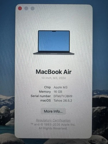 Apple MacBook Air 13-inch 2024 M3 Chip, 16GB RAM, 256GB SSD, Midnight