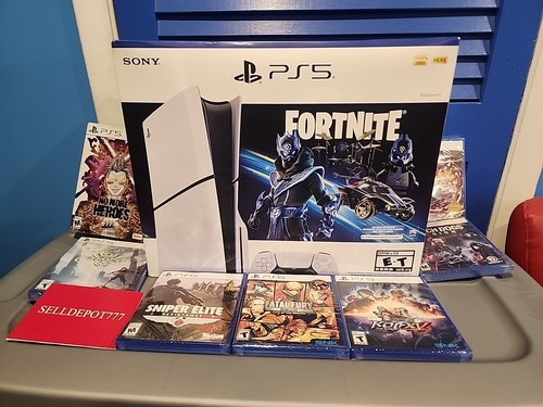 Sony PS5 Slim Disc Console Fortnite Cobalt Star 8 Games Bundle