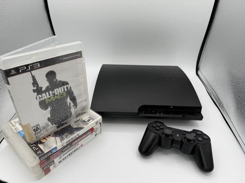 Sony PS3 Slim 320GB Console Bundle Black CECH-3001A OEM Sixaxis 5 Games Repasted