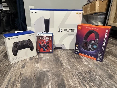 NEW!!! Factory Sealed Sony PS5 Slim Disc 1TB Bundle Spider-Man 2 JBL Quantum 810