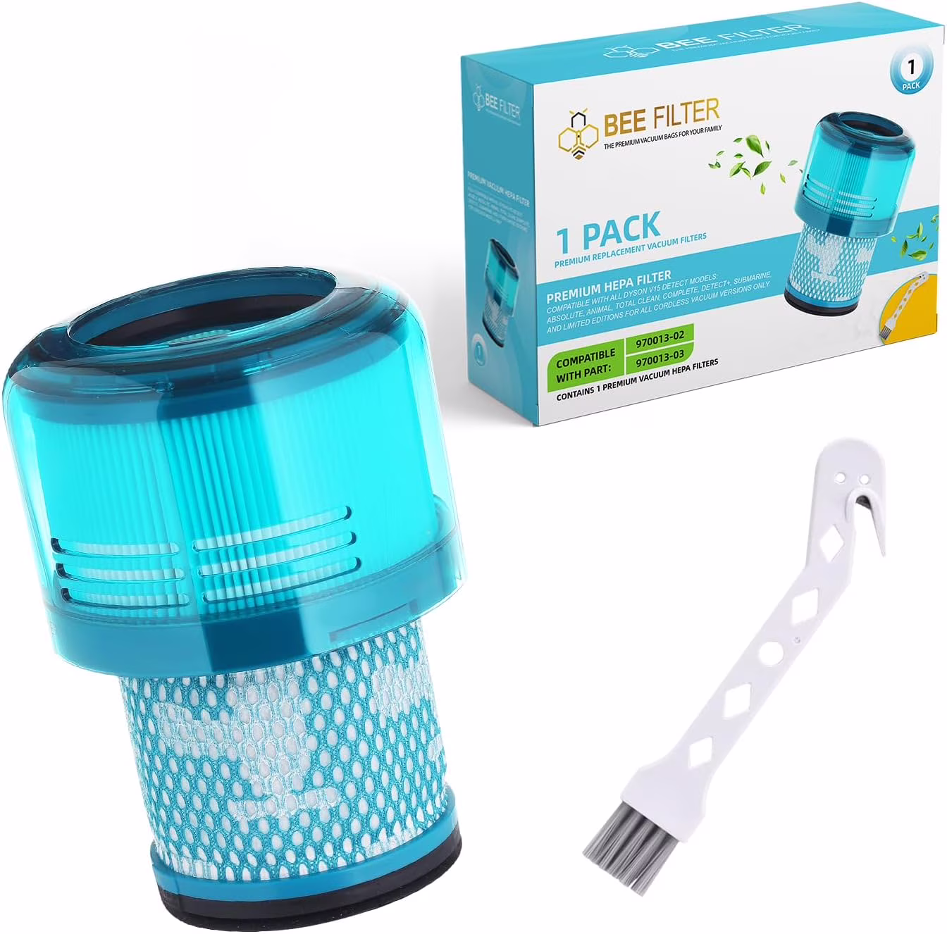 Bee Filter 1-Pack Blue Premium True HEPA Replacement Filter Compatible with Dyson V15 Detect, V15 Detect Absolute, V15 Submarine, V15 Detect Filter, V11 Animal Filter, V11 Filter, Part no. 970013-02
