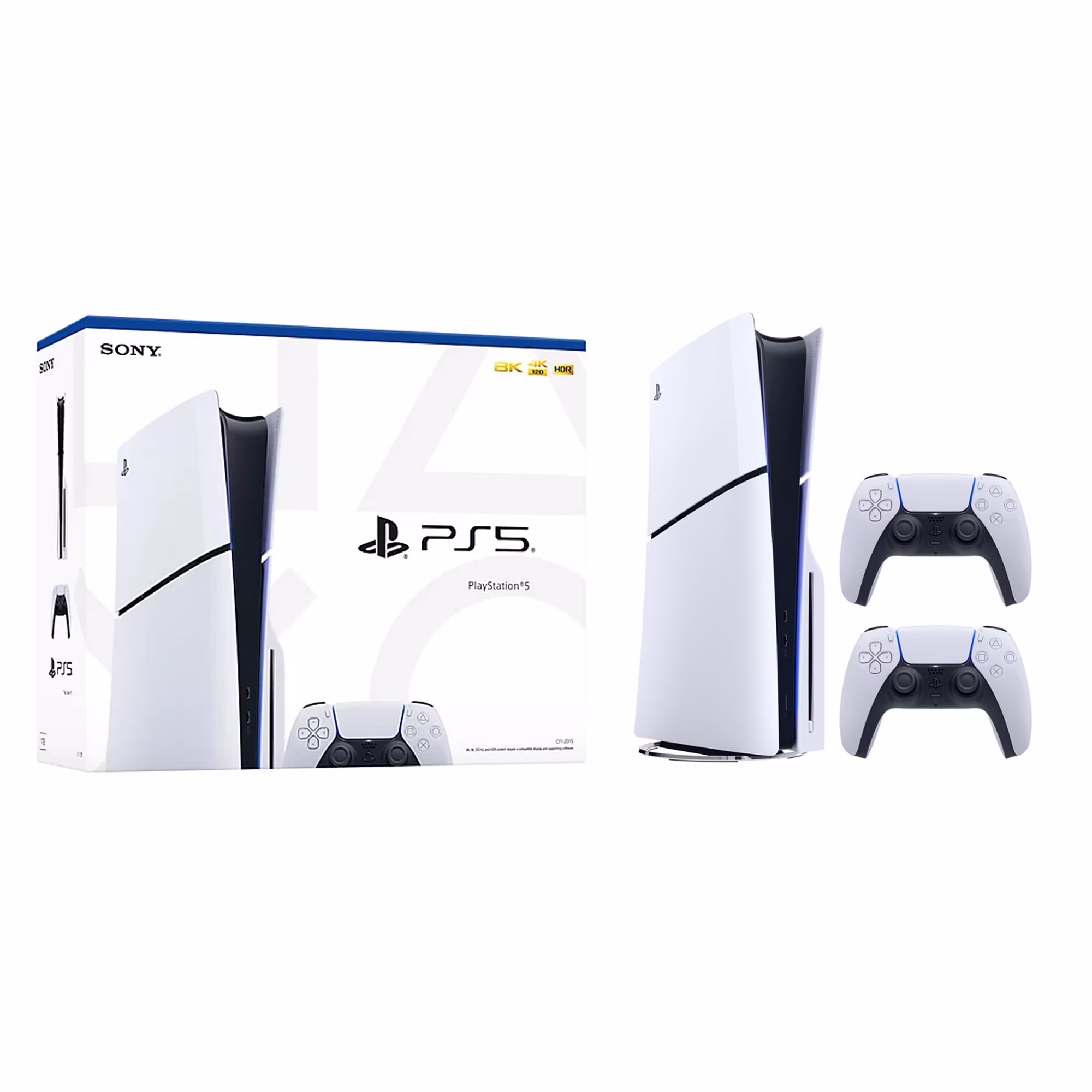 PlayStation 5 Slim Disc Version PS5 Gaming Console, AMD Ryzen Zen 8 Cores CPU 1TB PCIe Gen 4 NVNe SSD with 2 Wireless Controller - Original White - PS5 Disc Slim