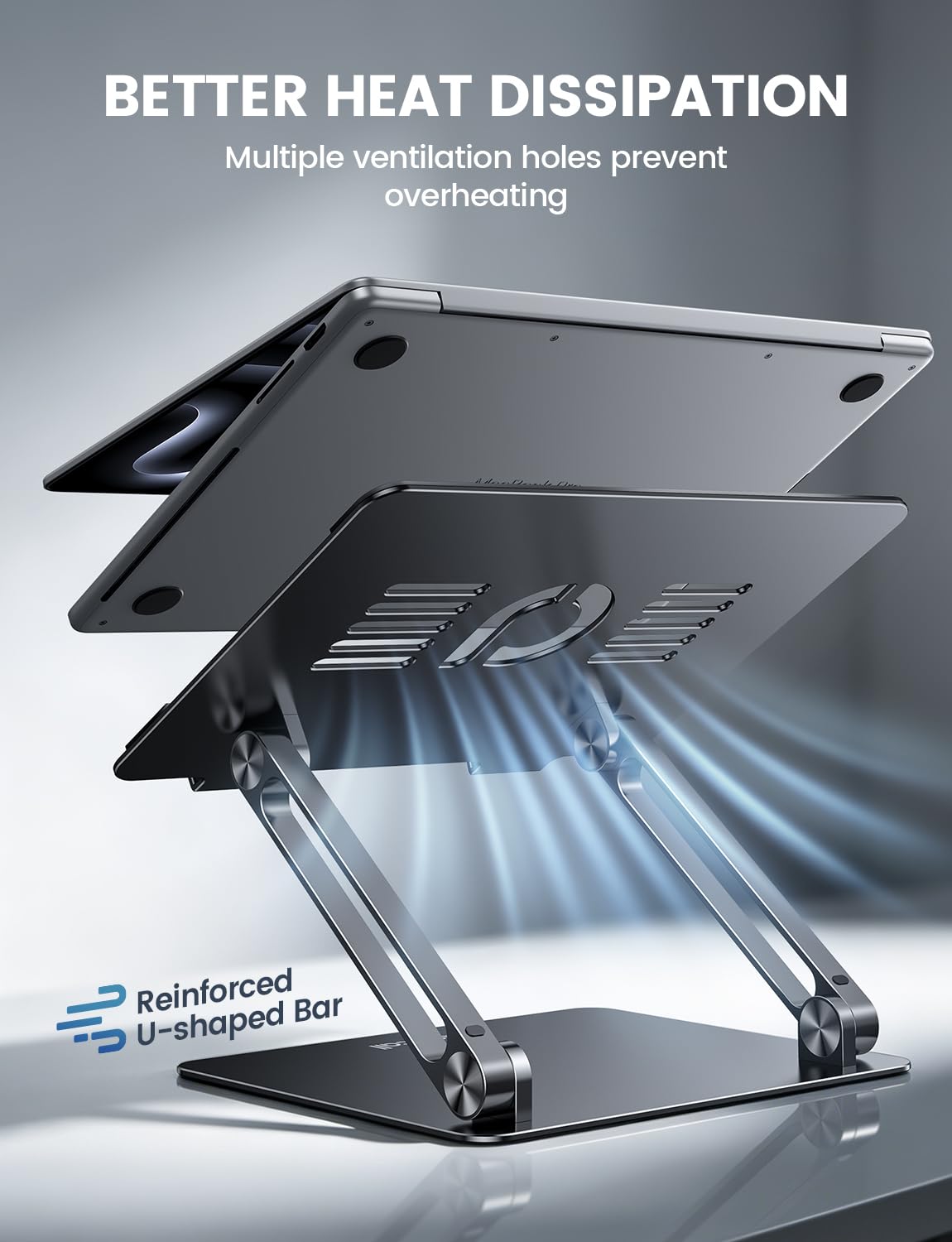 Adjustable Laptop Stand, Portable Laptop Riser, Aluminum Laptop Stand for Desk Foldable, Ergonomic Computer Notebook Stand Holder for MacBook Air Pro, Dell XPS, HP (10-17.3'') - Black thumbnail 11