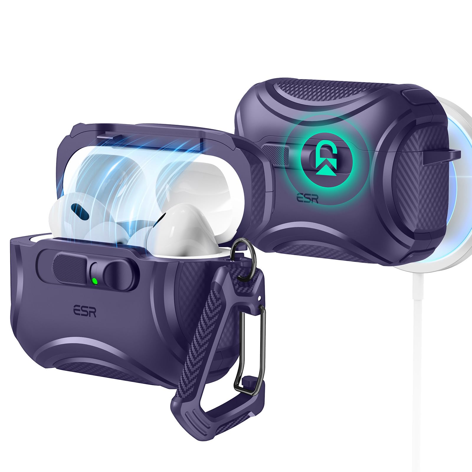 for AirPods Pro 3 Case (2025), Compatible with Airpods Pro 3rd Generation Case (USB-C Cable), Effortless MagSafe, Drop-Proof Lock, Easy Open, Cyber Series, Purple