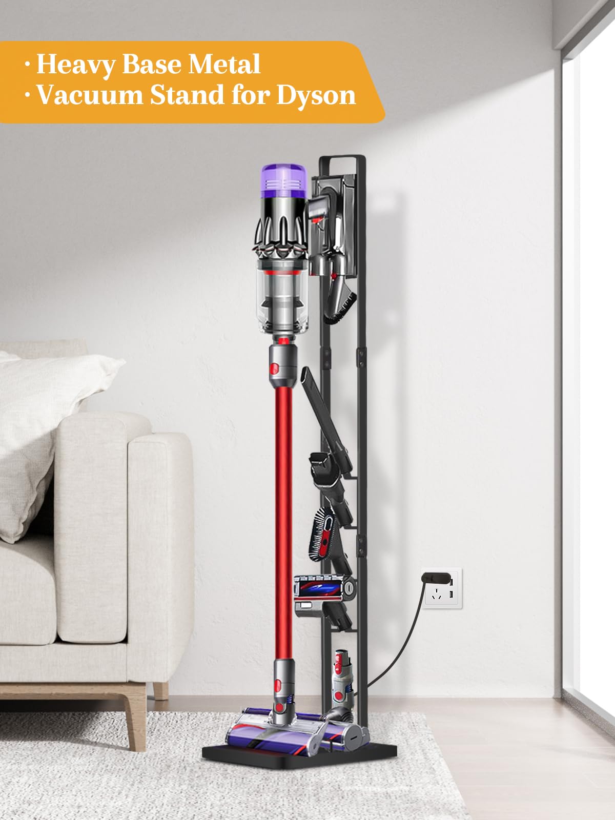 Vacuum Stand for Dyson V15 V12 V11 V10 V8 V7 V6, Metal Storage Holder for Cordless Vacuum & Accessories, Compatible with DC30 DC31 DC34 DC35 DC58 DC59 DC62 DC74, Black thumbnail 3