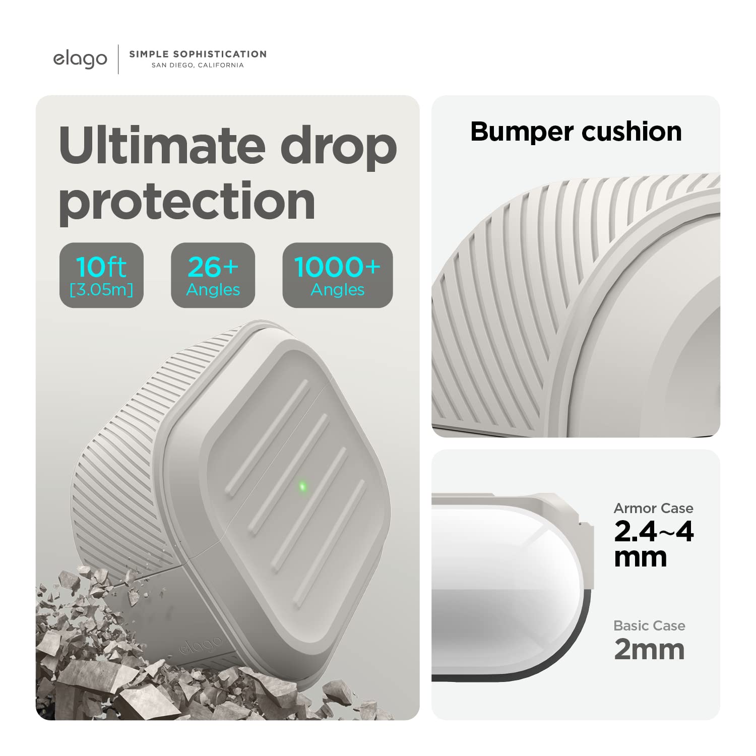 Armor Case Compatible with AirPods Pro 2 Case - Lanyard Included, Supports Wireless Charging, Shock Resistant, Full Protection (Stone) thumbnail 5