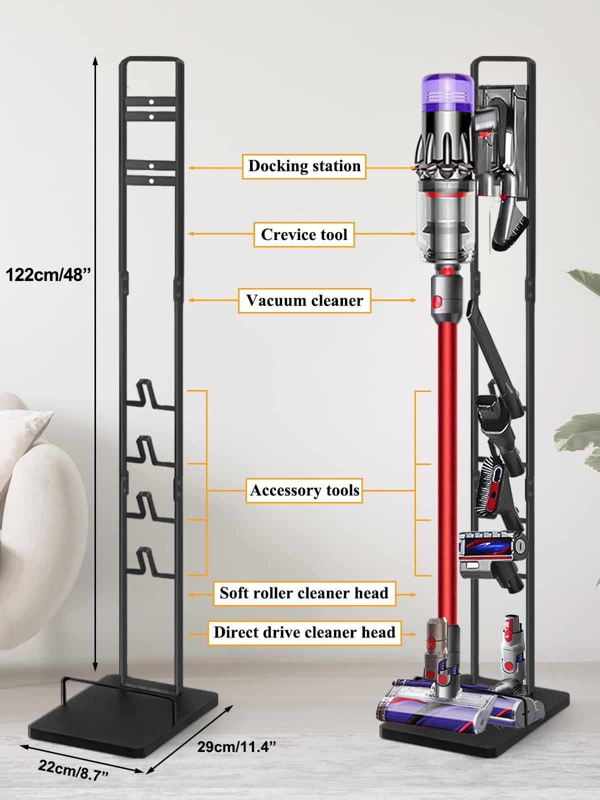 Vacuum Stand for Dyson V15 V12 V11 V10 V8 V7 V6, Metal Storage Holder for Cordless Vacuum & Accessories, Compatible with DC30 DC31 DC34 DC35 DC58 DC59 DC62 DC74, Black thumbnail 13