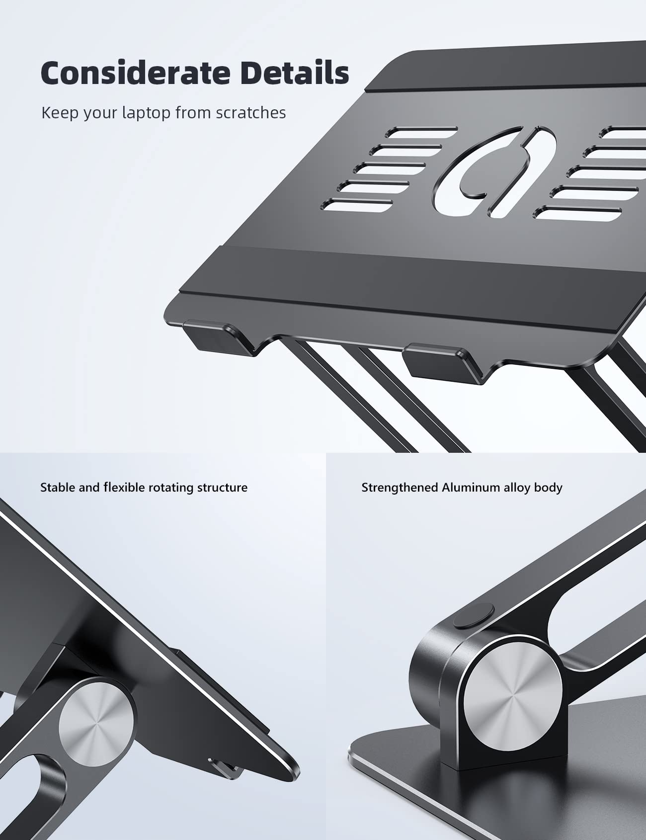 Adjustable Laptop Stand, Portable Laptop Riser, Aluminum Laptop Stand for Desk Foldable, Ergonomic Computer Notebook Stand Holder for MacBook Air Pro, Dell XPS, HP (10-17.3'') - Black thumbnail 15
