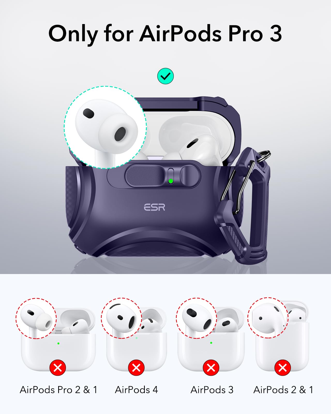 ESR for AirPods Pro 3 Case (2025), Compatible with Airpods Pro 3rd Generation Case (USB-C Cable), Effortless MagSafe, Drop-Proof Lock, Easy Open, Cyber Series, Purple thumbnail 3