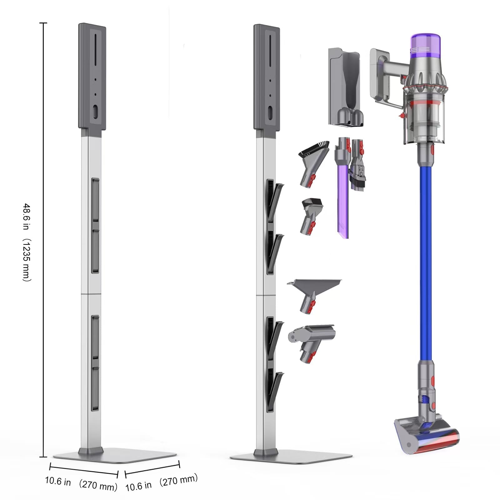 Vacuum Stand for Dyson with Foldable Storage Hooks and Heavy-Duty Carbon Steel Base, No Drill Installation, Space-Saving Organizer for All Dyson Cordless Vacuums & Accessories thumbnail 15
