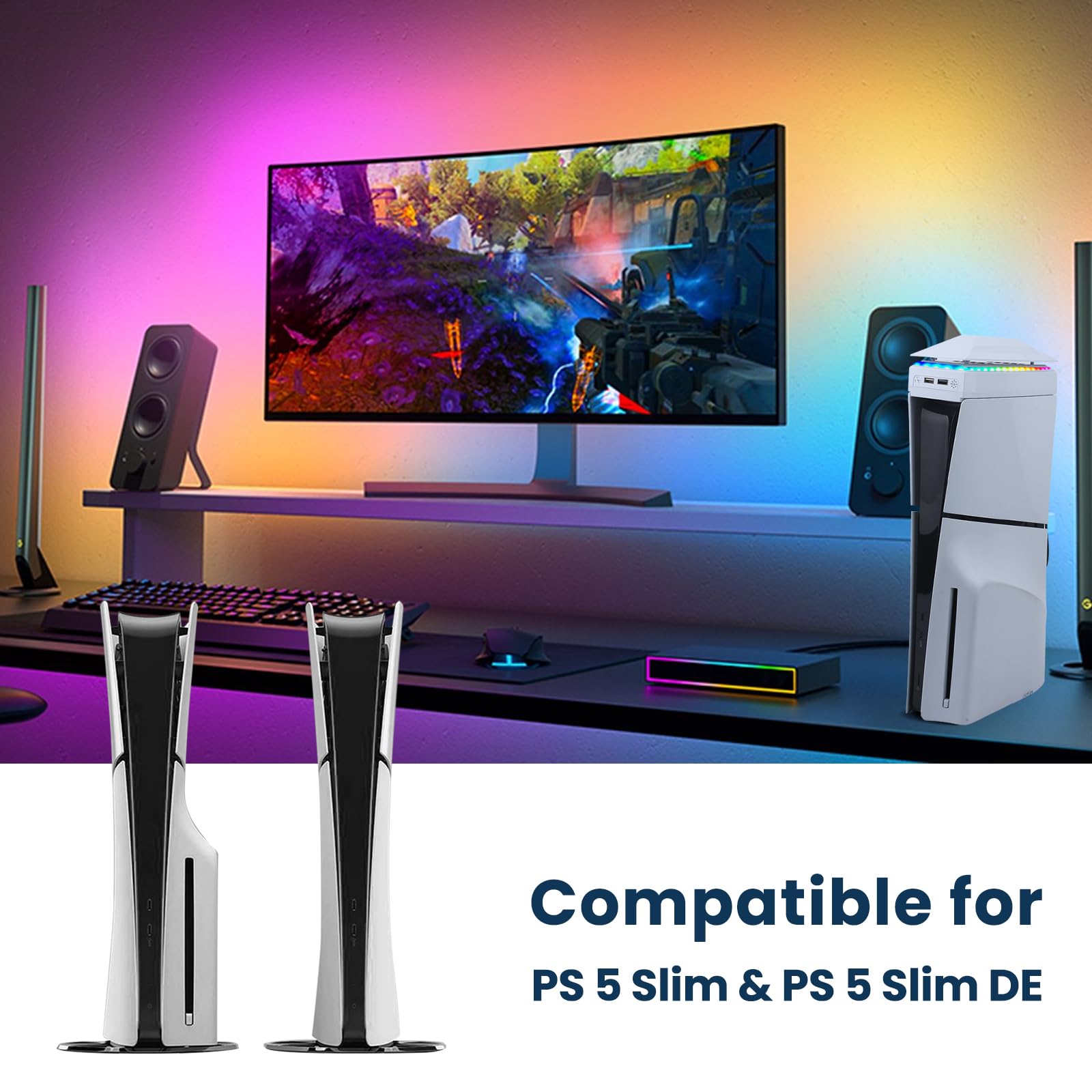 Raryars Console Cooling Fan for PS5 Slim with Dust Cover Colorful LED Light for PS5 Slim Console Disc Edition & Digital Edition Silent Absorb Fan Cooler with 2 USB Port Playstation 5 Slim Cooling System thumbnail 13