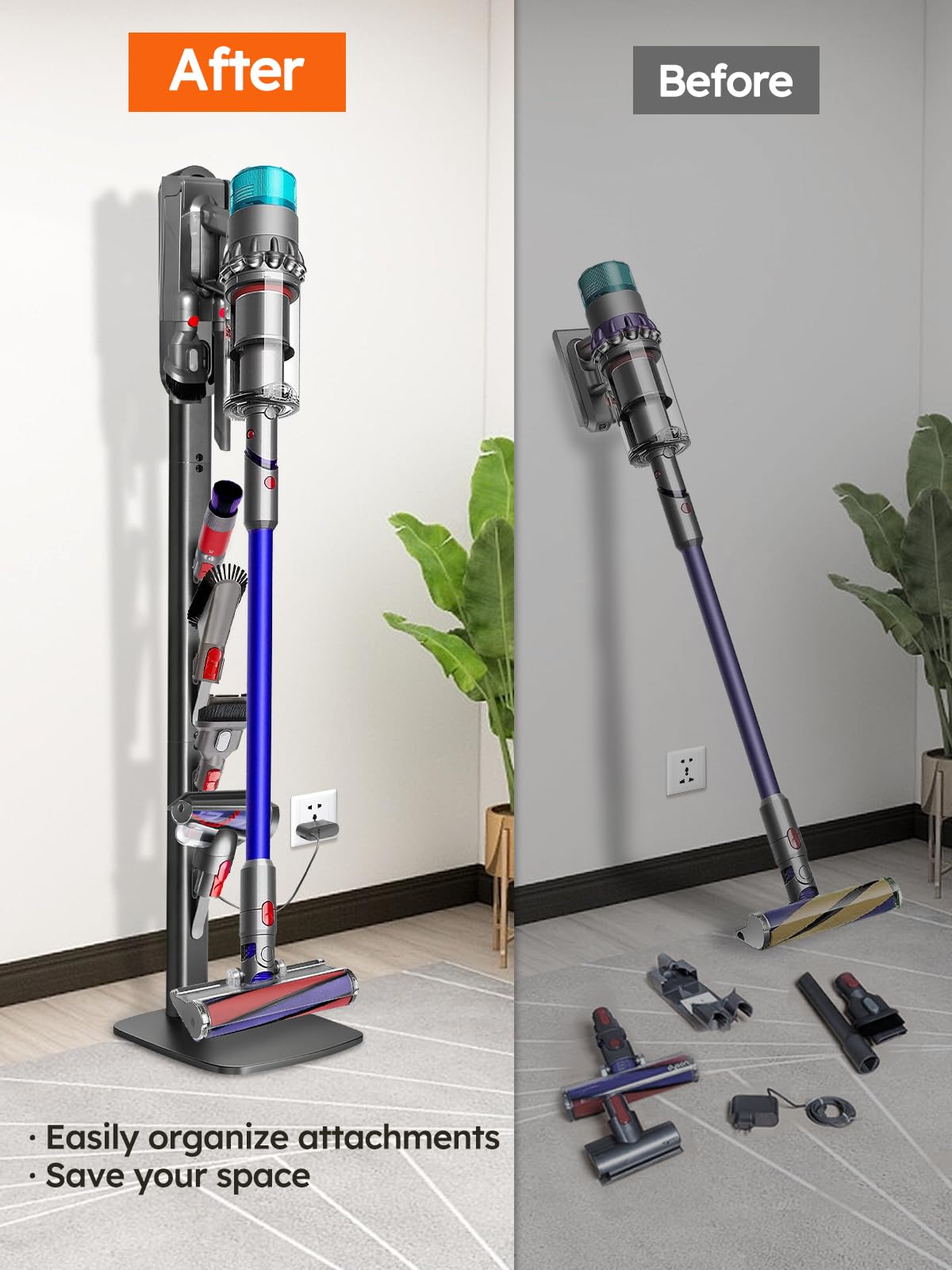 Vacuum Stand for Dyson V16 Gen5 V15 V12 V11 V10 V8 V7 V6 – Stable Metal Holder w/Hidden Cord Management & 4 Hooks, Storage Rack for Dyson Cordless Vacuum & Accessories, Easy Assembly, Dark Gray thumbnail 11