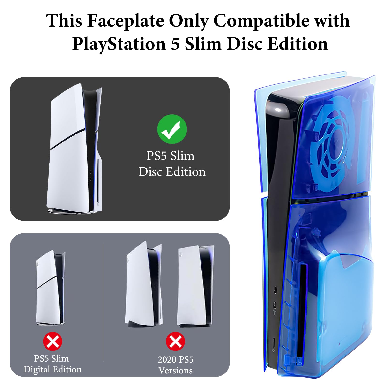Transparent Cover Plates Compatible with PlayStation 5 Slim Disc Edition, Replacement Shell Gaming Accessories with Fan Vents, Hard Shockproof ABS Shell Side Panels thumbnail 3