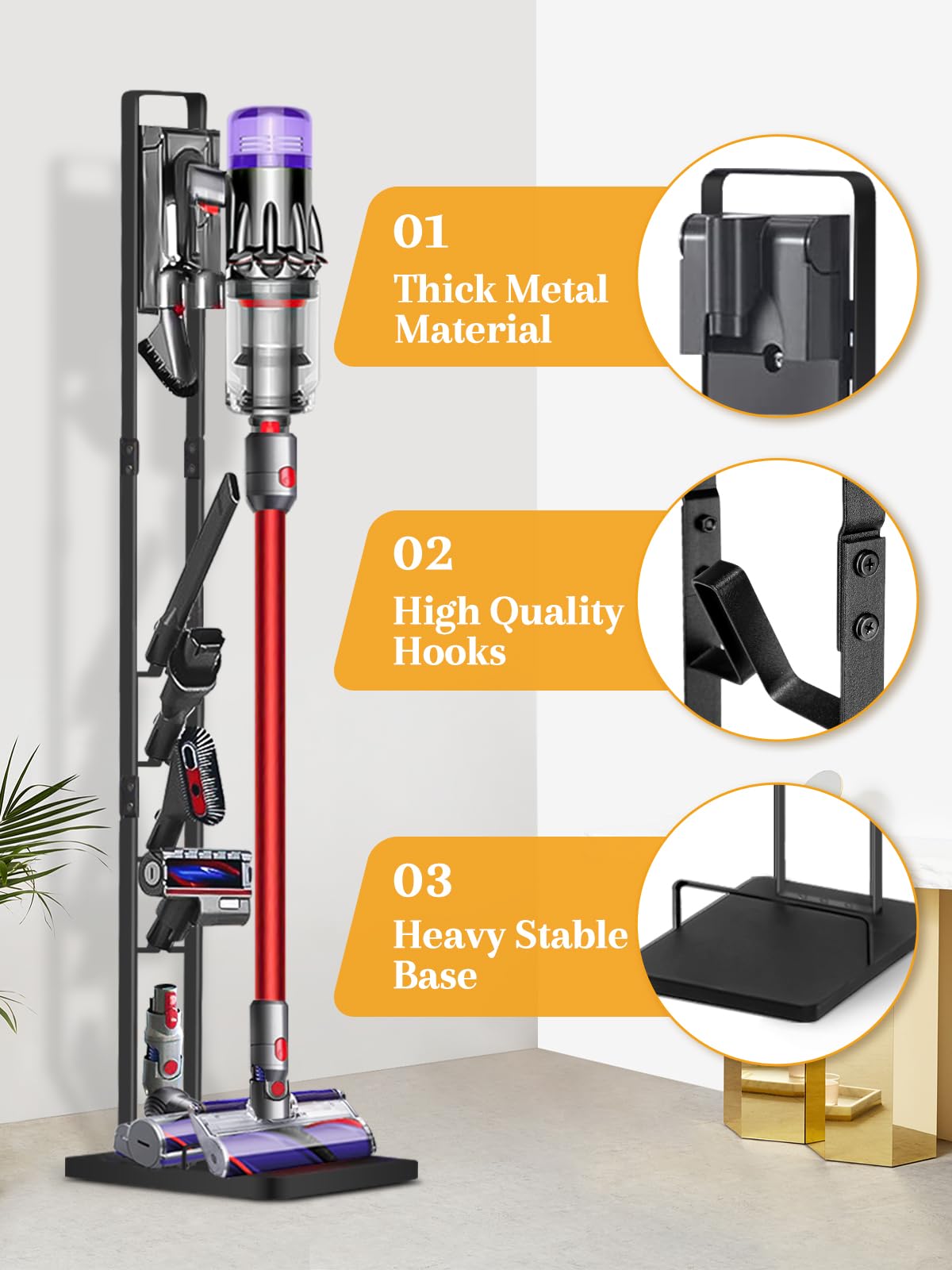 Vacuum Stand for Dyson V15 V12 V11 V10 V8 V7 V6, Metal Storage Holder for Cordless Vacuum & Accessories, Compatible with DC30 DC31 DC34 DC35 DC58 DC59 DC62 DC74, Black thumbnail 5
