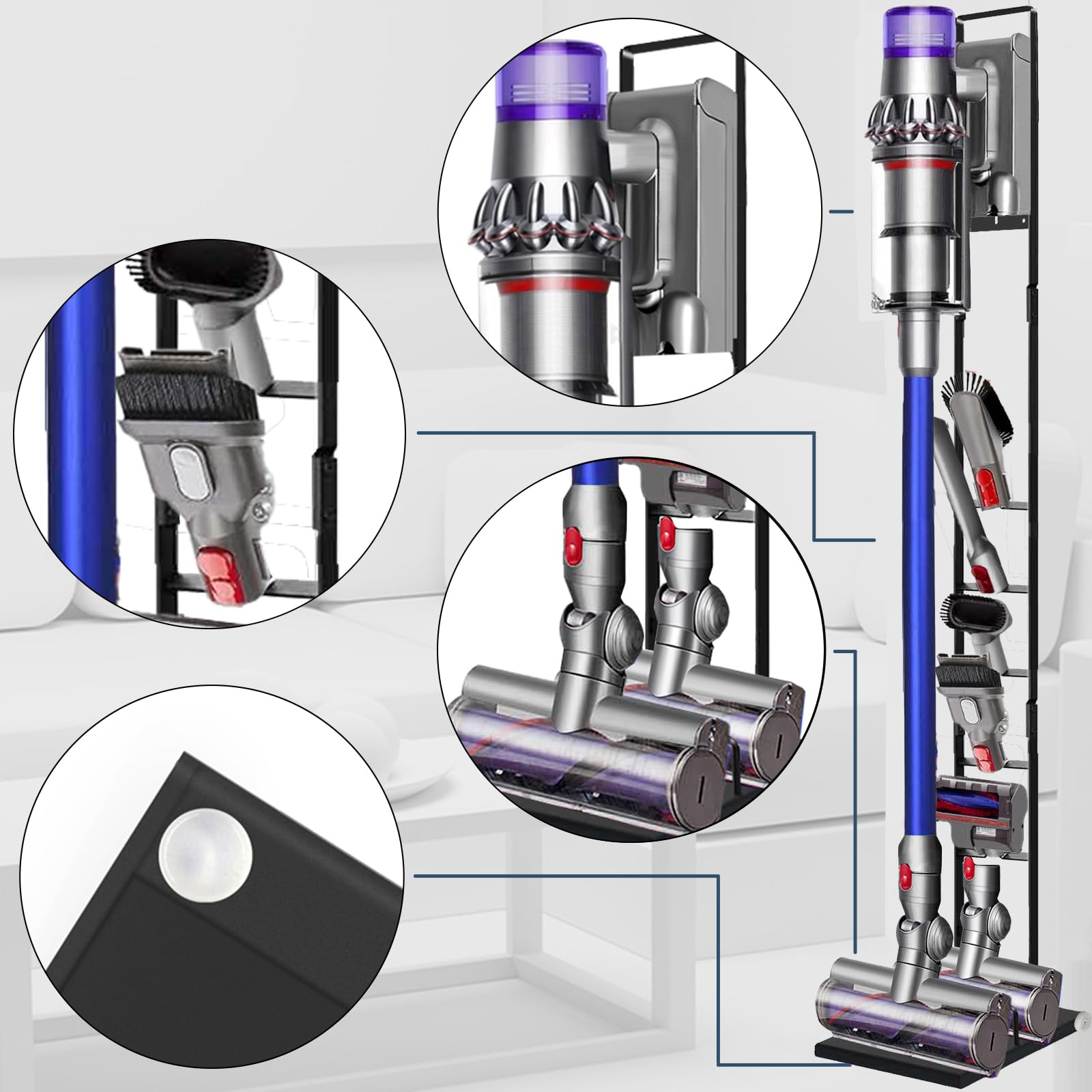 Vacuum Stand Compatible with Dyson V15 V11 V10 V9 V8 V7 V6 with Wheels,Heavy Base Metal Bracket Holder, Storage Bracket Stand for Dyson Cordless Vacuum Cleaners & Accessories & Attachments thumbnail 9