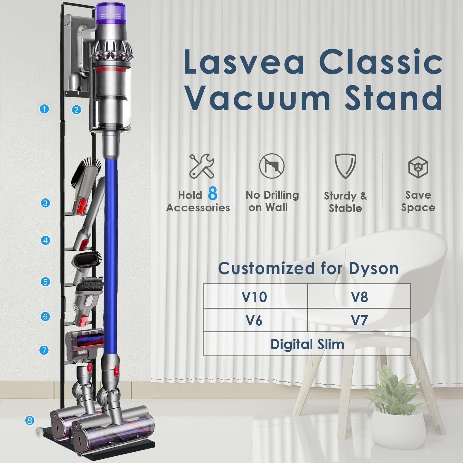 Vacuum Stand Compatible with Dyson V15 V11 V10 V9 V8 V7 V6 with Wheels,Heavy Base Metal Bracket Holder, Storage Bracket Stand for Dyson Cordless Vacuum Cleaners & Accessories & Attachments thumbnail 3