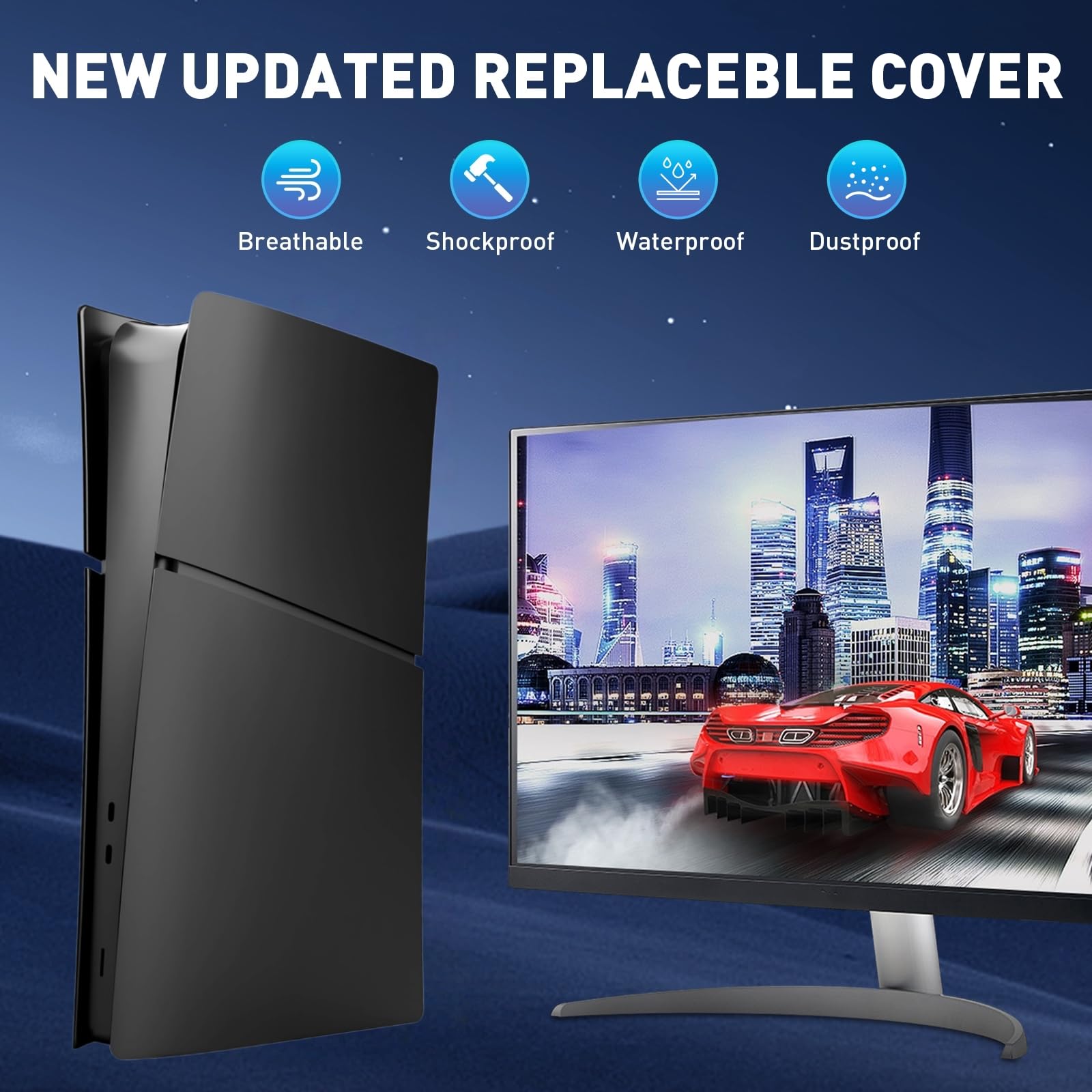 Slim Face Plates for PS5 Slim Digital Edition, Replacement Shell Cover Panel Accessories Compatible with PlayStation 5 Console Faceplate Skin (Black) thumbnail 9