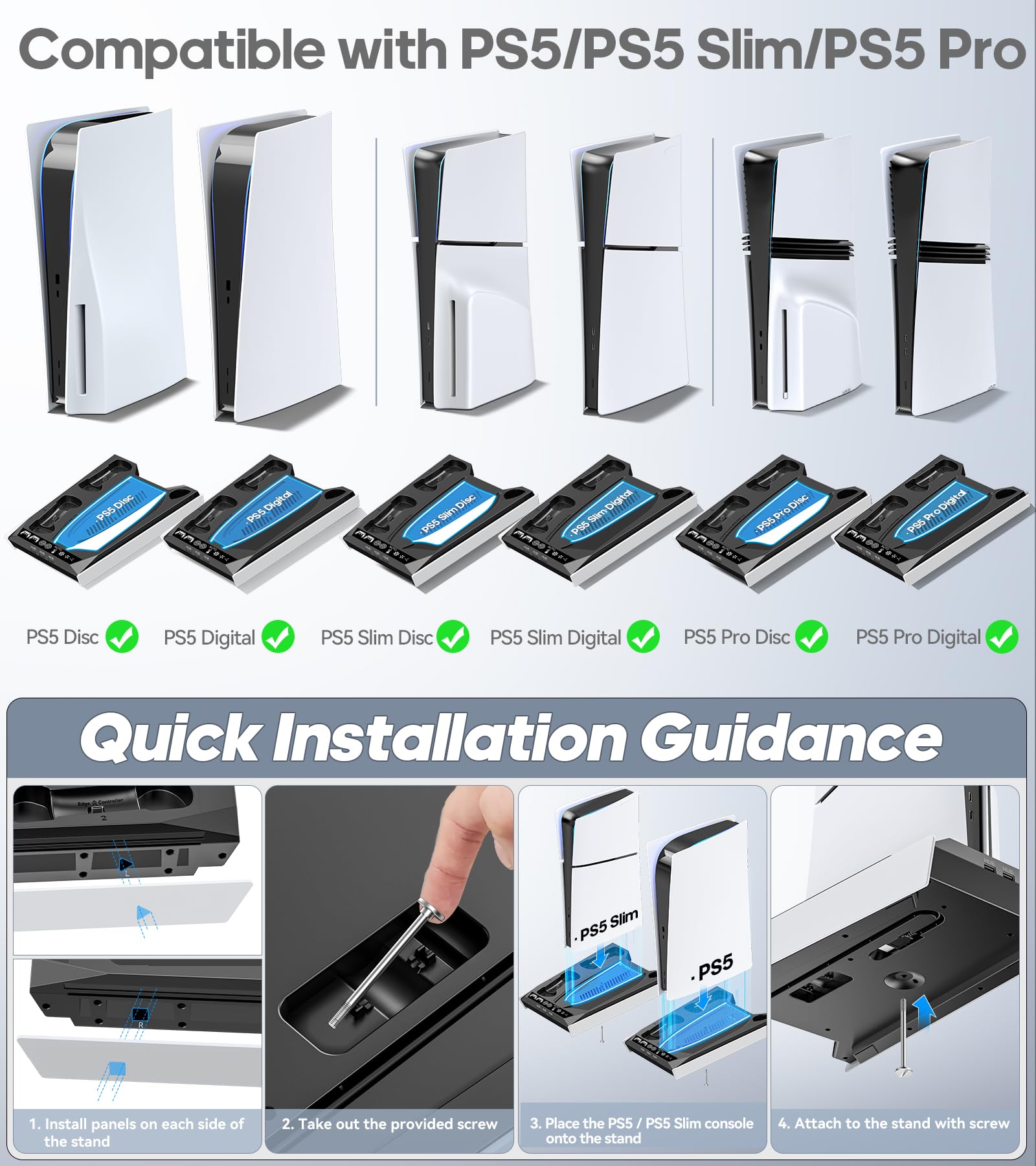 PS5/Slim/Pro Stand for Disc & Digital Console, PS5 Cooling & Charging Station with RGB Lights, PS5 Controller Charger Built-in 3 Level & AUTO Adjustable Fan, Accessories for PlayStation 5 Cases thumbnail 3
