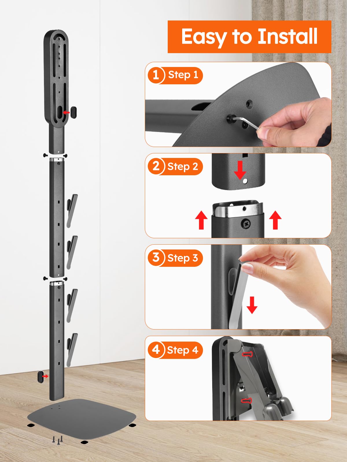 Vacuum Stand for Dyson V16 Gen5 V15 V12 V11 V10 V8 V7 V6 – Stable Metal Holder w/Hidden Cord Management & 4 Hooks, Storage Rack for Dyson Cordless Vacuum & Accessories, Easy Assembly, Dark Gray thumbnail 7