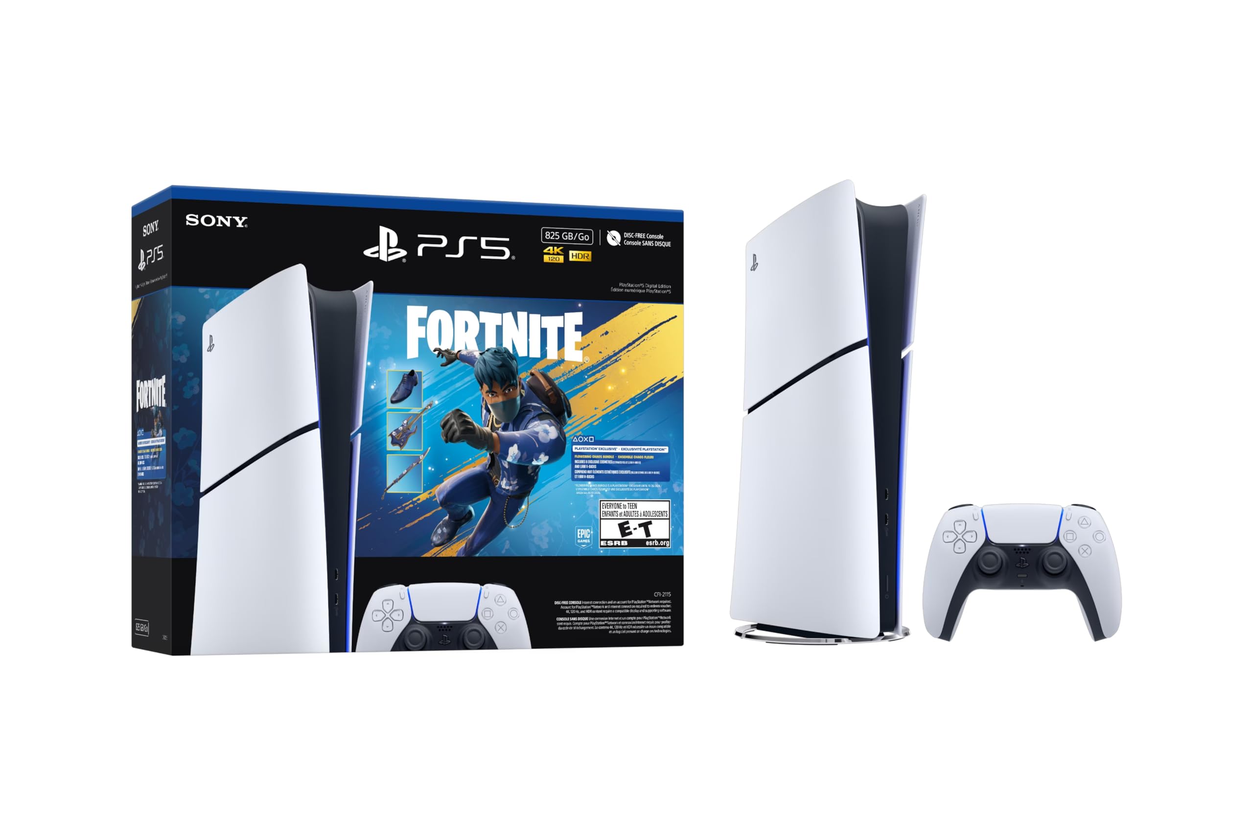 PlayStation 5 Slim Digital Edition Fortnite Flowering Chaos Bundle and Mytrix Controller Charger - White, Slim PS5 825GB PCIe SSD Gaming Console thumbnail 5
