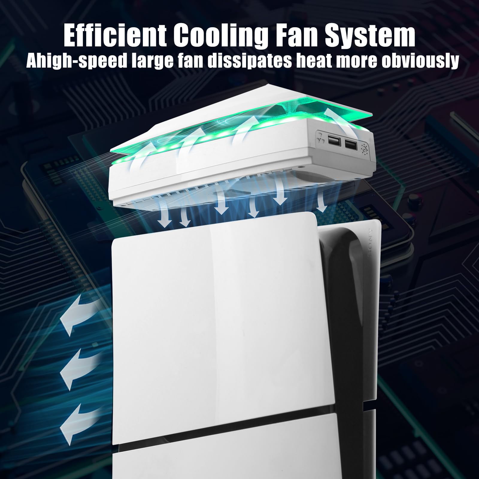 Raryars Console Cooling Fan for PS5 Slim with Dust Cover Colorful LED Light for PS5 Slim Console Disc Edition & Digital Edition Silent Absorb Fan Cooler with 2 USB Port Playstation 5 Slim Cooling System thumbnail 3