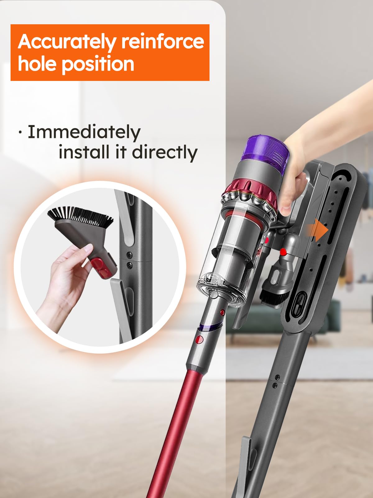 Vacuum Stand for Dyson V16 Gen5 V15 V12 V11 V10 V8 V7 V6 – Stable Metal Holder w/Hidden Cord Management & 4 Hooks, Storage Rack for Dyson Cordless Vacuum & Accessories, Easy Assembly, Dark Gray thumbnail 9