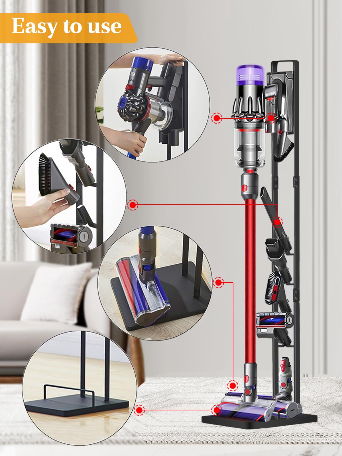 Vacuum Stand for Dyson V15 V12 V11 V10 V8 V7 V6, Metal Storage Holder for Cordless Vacuum & Accessories, Compatible with DC30 DC31 DC34 DC35 DC58 DC59 DC62 DC74, Black thumbnail 11