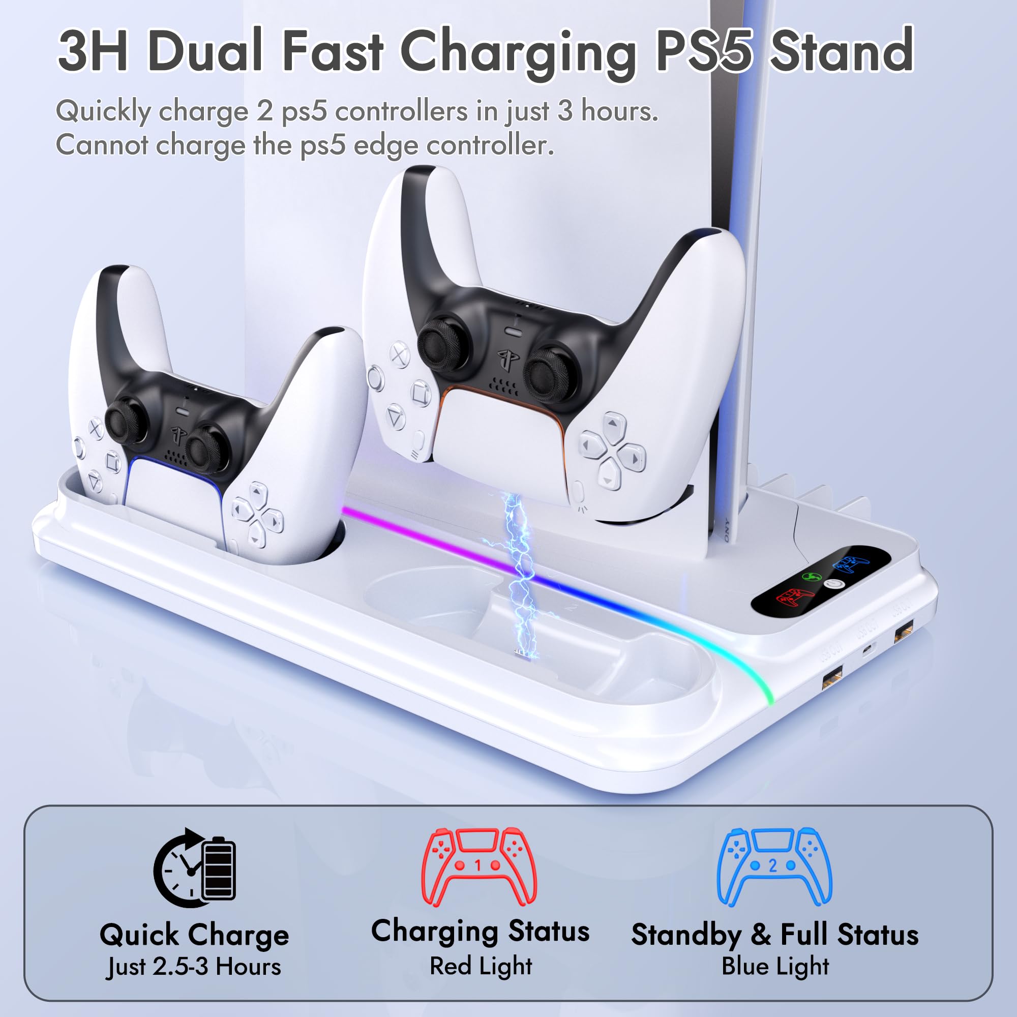 PS5 Cooling Station for PS5/Slim/Pro Disc Digital Console,PS5 Fan Cooling Fan with Dual PS 5 Controller Charger,3 Level Fan, RGB Light,12 Slot, PS5/Slim/Pro Stand for PlayStation 5 Console Accessories thumbnail 3