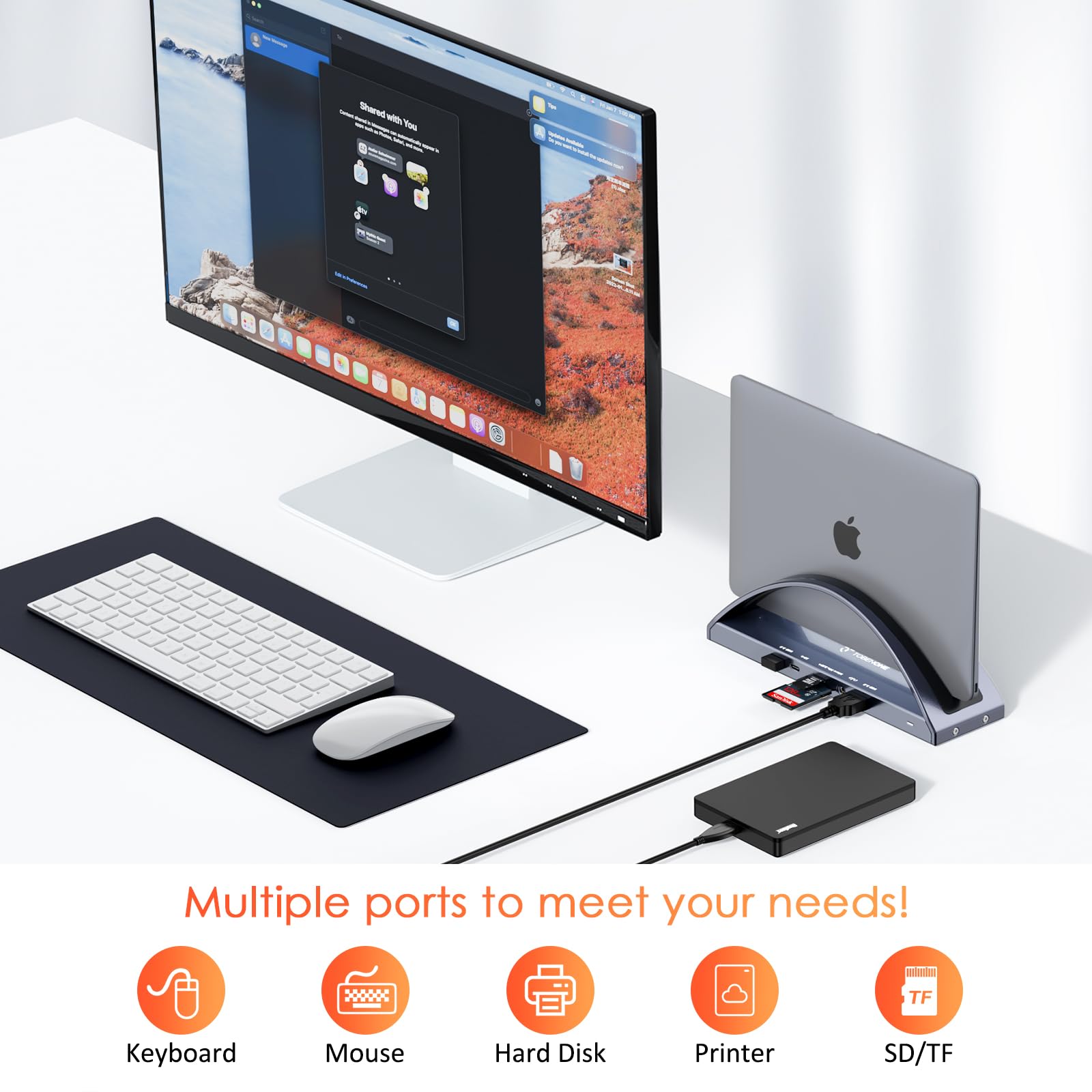 MacBook Docking Station Dual 4K Monitor for M1-M5 Pro/Max, 13-in-2 USB C Docking Station with 100W Power Adapter, Laptop Dock Stand with 2 HDMI, VGA, 5 USB, PD 3.0, RJ45, SD/Micro SD, Audio thumbnail 7