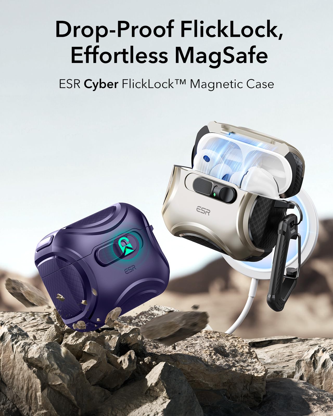 ESR for AirPods Pro 3 Case (2025), Compatible with Airpods Pro 3rd Generation Case (USB-C Cable), Effortless MagSafe, Drop-Proof Lock, Easy Open, Cyber Series, Purple thumbnail 5