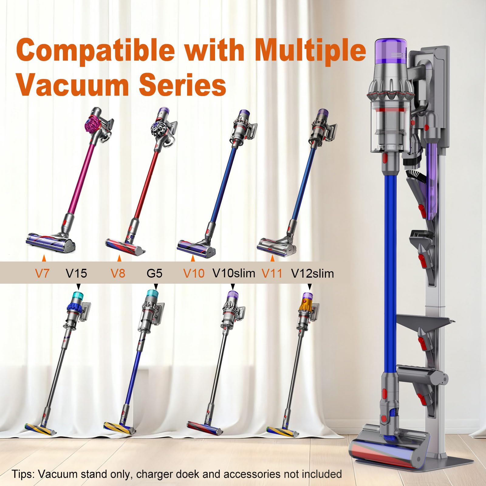 Vacuum Stand for Dyson with Foldable Storage Hooks and Heavy-Duty Carbon Steel Base, No Drill Installation, Space-Saving Organizer for All Dyson Cordless Vacuums & Accessories thumbnail 5