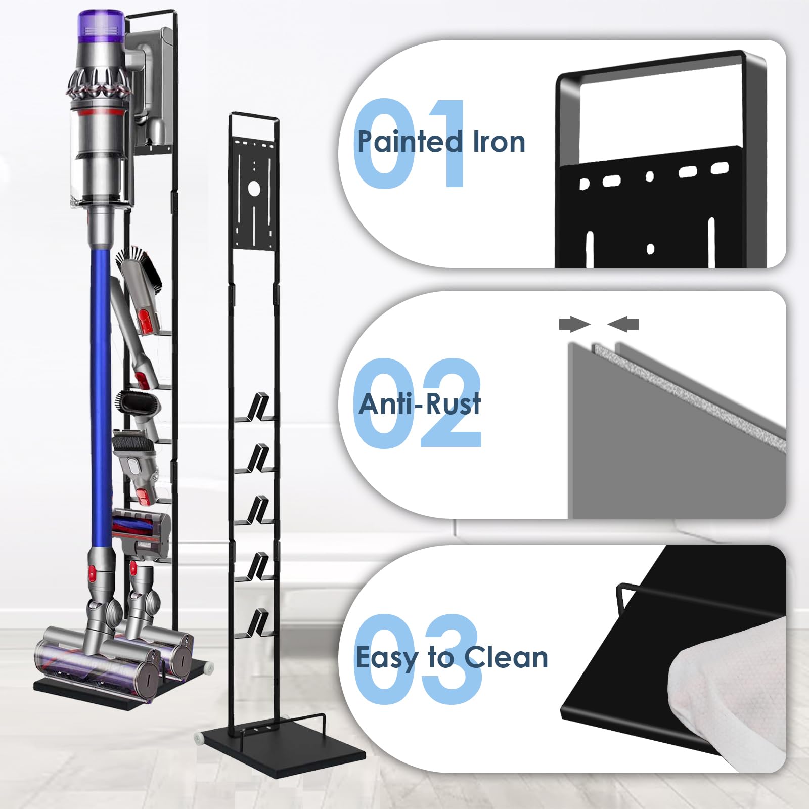 Vacuum Stand Compatible with Dyson V15 V11 V10 V9 V8 V7 V6 with Wheels,Heavy Base Metal Bracket Holder, Storage Bracket Stand for Dyson Cordless Vacuum Cleaners & Accessories & Attachments thumbnail 5