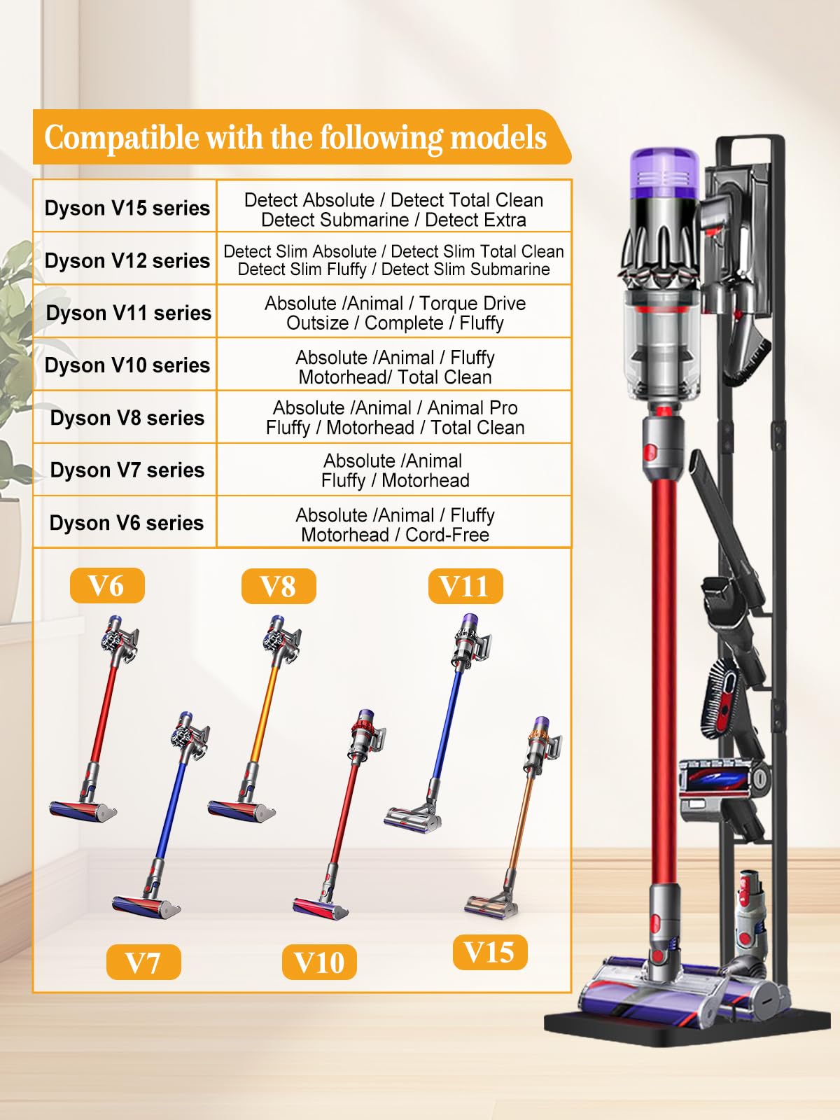 Vacuum Stand for Dyson V15 V12 V11 V10 V8 V7 V6, Metal Storage Holder for Cordless Vacuum & Accessories, Compatible with DC30 DC31 DC34 DC35 DC58 DC59 DC62 DC74, Black thumbnail 7
