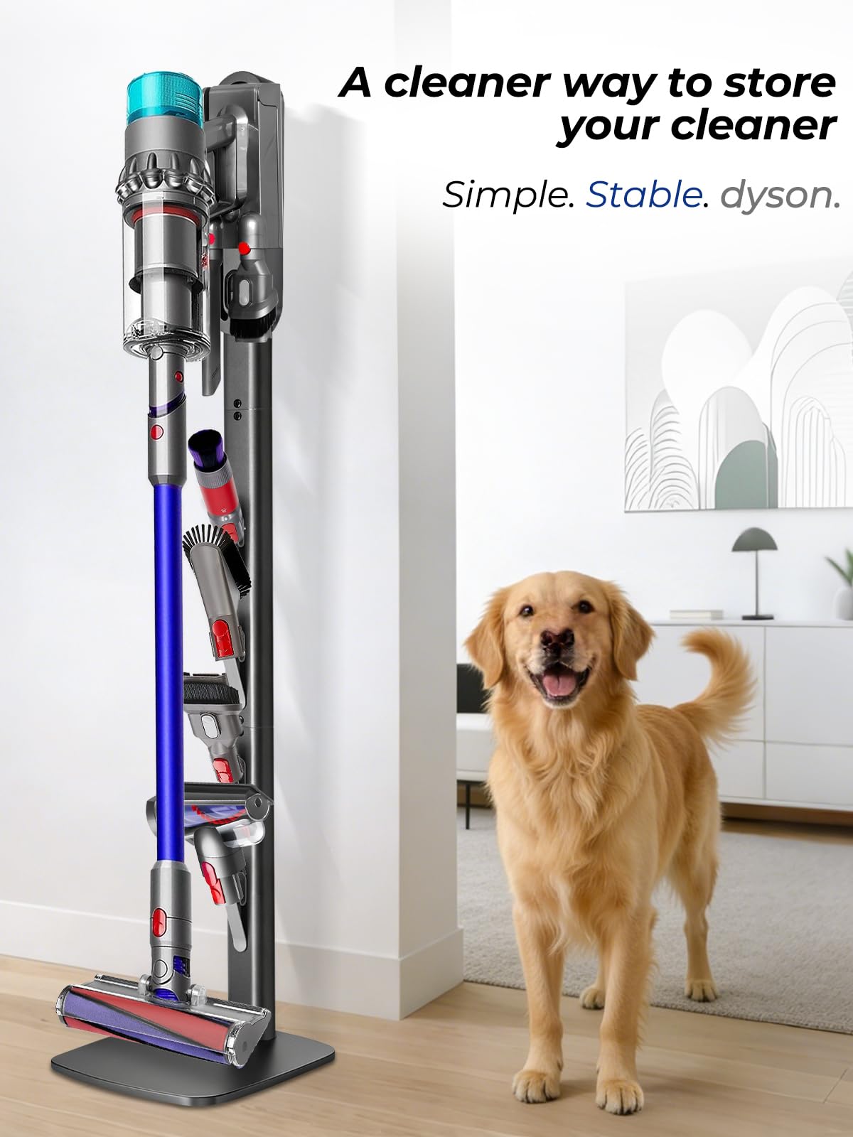 Vacuum Stand for Dyson V16 Gen5 V15 V12 V11 V10 V8 V7 V6 – Stable Metal Holder w/Hidden Cord Management & 4 Hooks, Storage Rack for Dyson Cordless Vacuum & Accessories, Easy Assembly, Dark Gray thumbnail 15