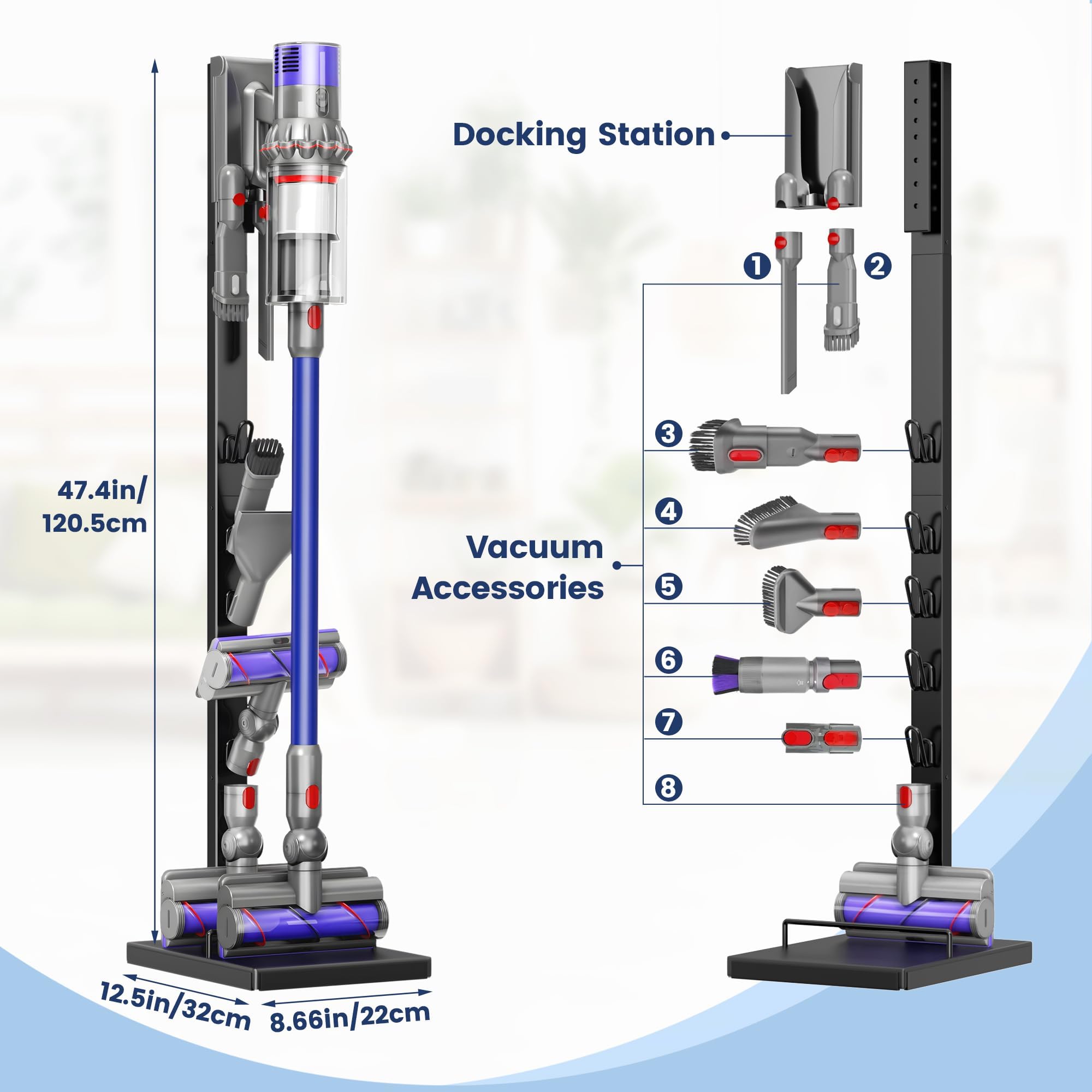 Vacuum Cleaner Stand Compatible with Dyson V15, V12, V11, V10, V8, V7, V6 & G5 – Freestanding Holder with Accessory Storage, No Drilling Required, Easy Installation thumbnail 7