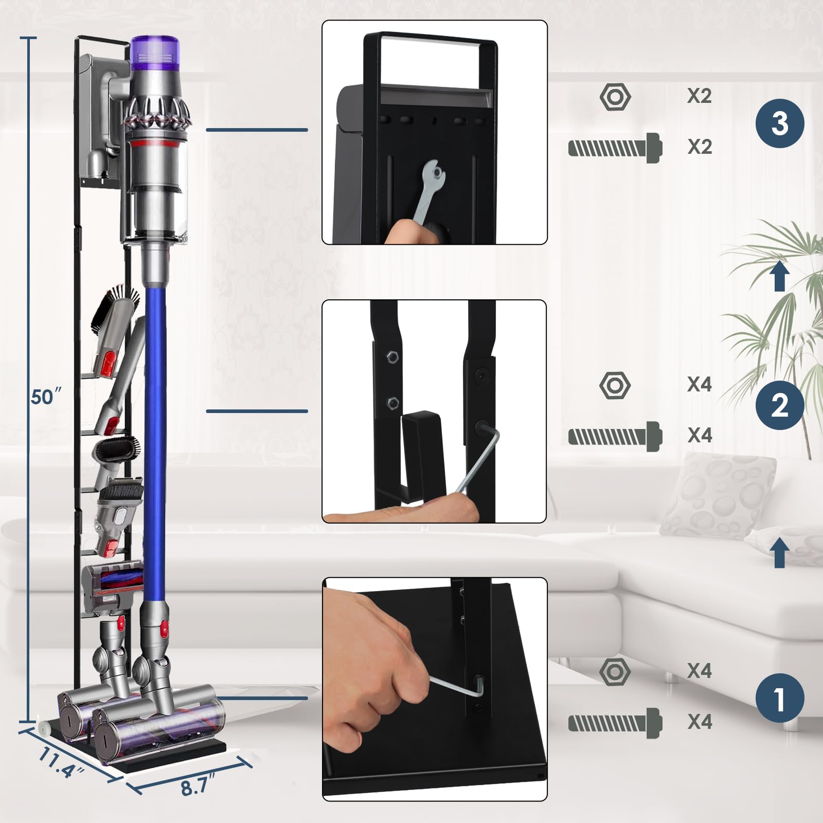 Vacuum Stand Compatible with Dyson V15 V11 V10 V9 V8 V7 V6 with Wheels,Heavy Base Metal Bracket Holder, Storage Bracket Stand for Dyson Cordless Vacuum Cleaners & Accessories & Attachments thumbnail 7