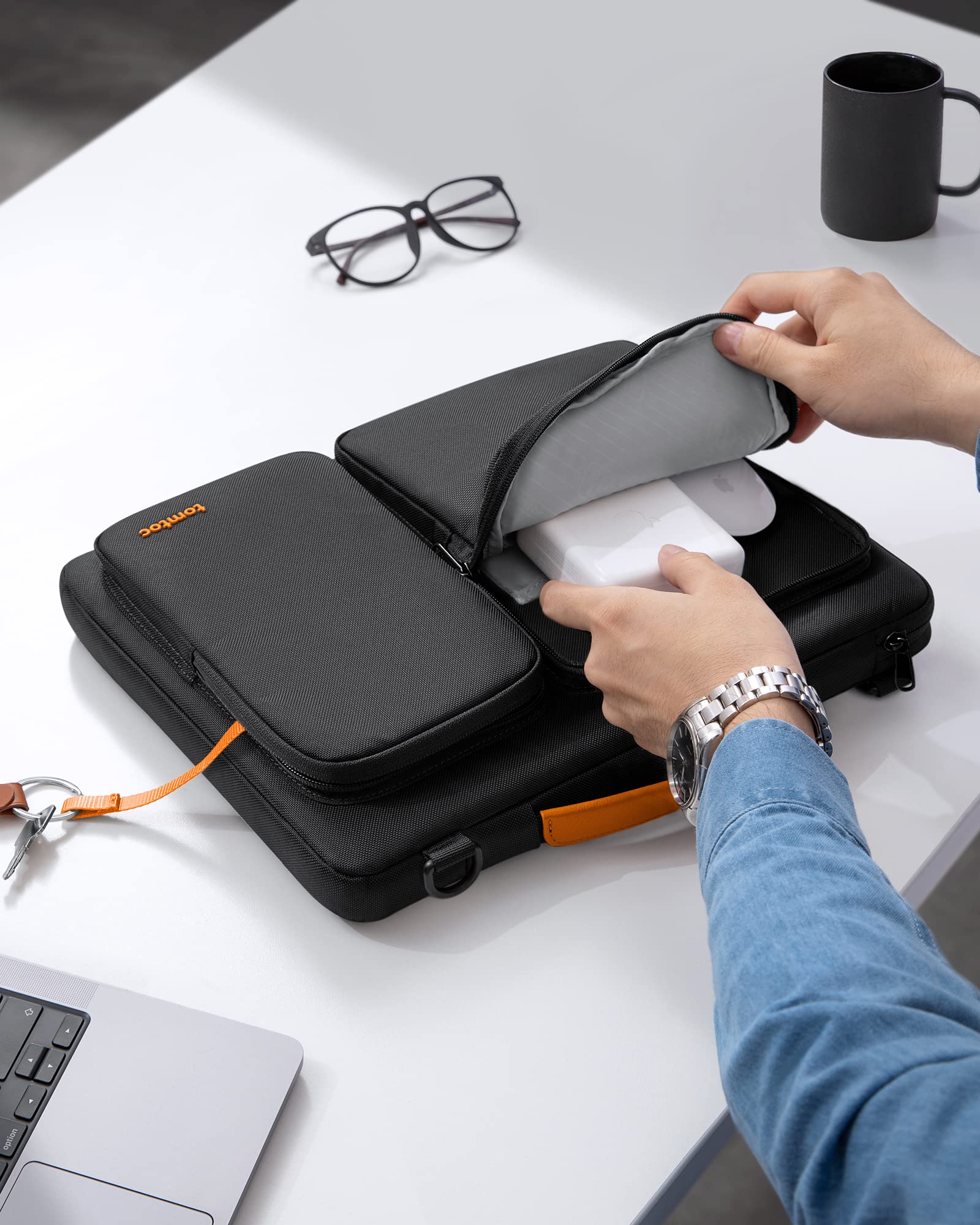 360 Protective Laptop Shoulder Bag for 13 Inch 2026 MacBook Air M5/A3449 M4/A3240, M3/A3113, 2024-2019, MacBook Neo A18 Pro, 13-in Surface Pro 11th AI/10, Water-Resistant Accessory Case thumbnail 5