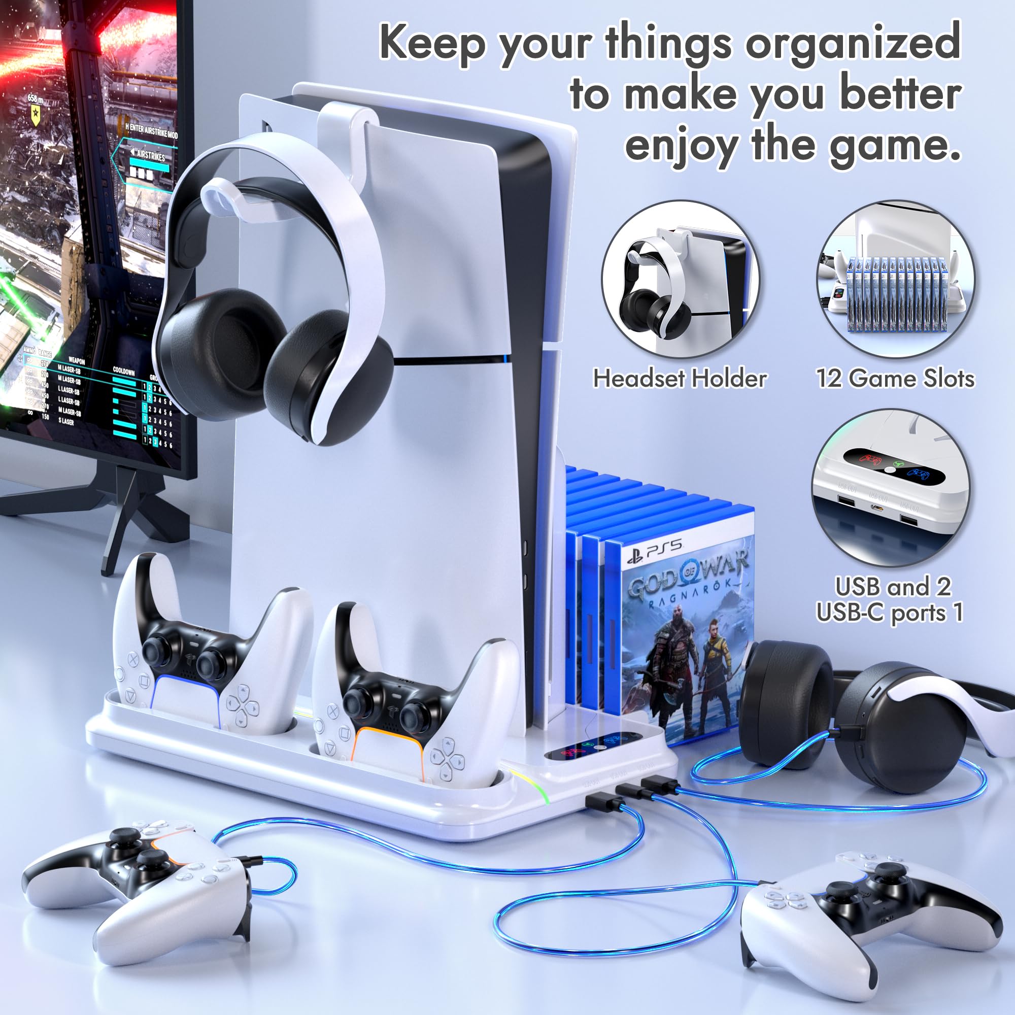 PS5 Cooling Station for PS5/Slim/Pro Disc Digital Console,PS5 Fan Cooling Fan with Dual PS 5 Controller Charger,3 Level Fan, RGB Light,12 Slot, PS5/Slim/Pro Stand for PlayStation 5 Console Accessories thumbnail 13