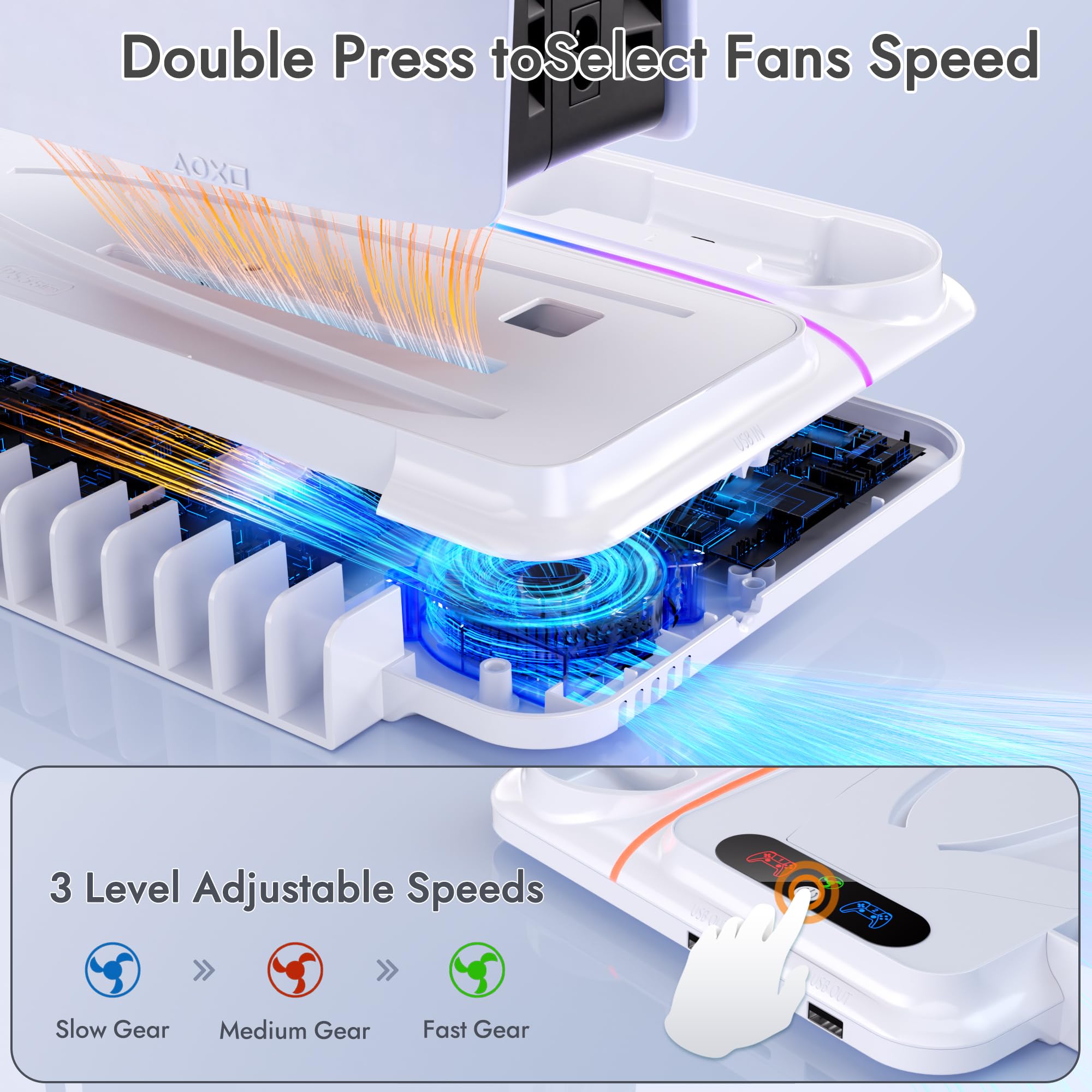 PS5 Cooling Station for PS5/Slim/Pro Disc Digital Console,PS5 Fan Cooling Fan with Dual PS 5 Controller Charger,3 Level Fan, RGB Light,12 Slot, PS5/Slim/Pro Stand for PlayStation 5 Console Accessories thumbnail 5