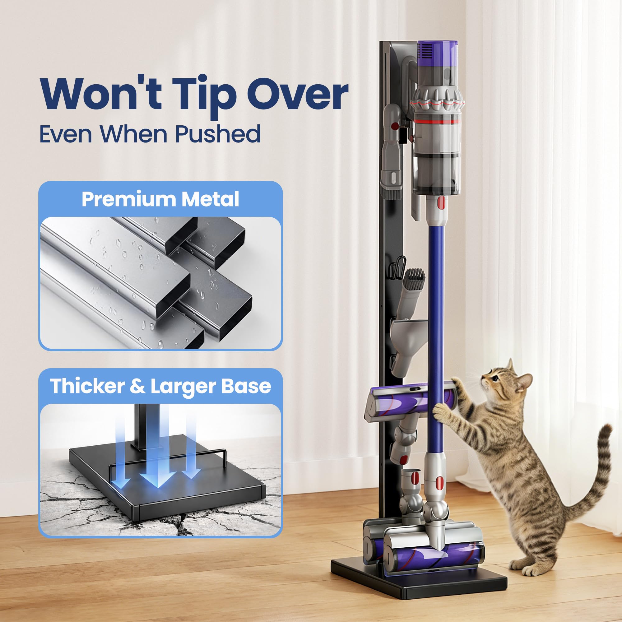 Vacuum Cleaner Stand Compatible with Dyson V15, V12, V11, V10, V8, V7, V6 & G5 – Freestanding Holder with Accessory Storage, No Drilling Required, Easy Installation thumbnail 9