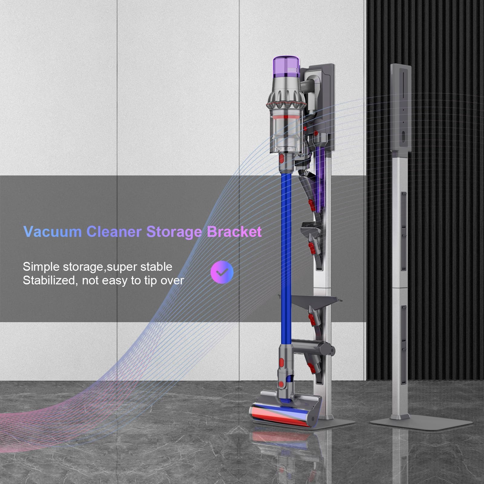 Vacuum Stand for Dyson with Foldable Storage Hooks and Heavy-Duty Carbon Steel Base, No Drill Installation, Space-Saving Organizer for All Dyson Cordless Vacuums & Accessories thumbnail 11